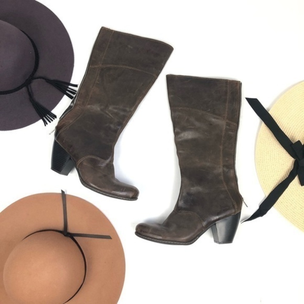 Born boc brown leather block heeled tall boots